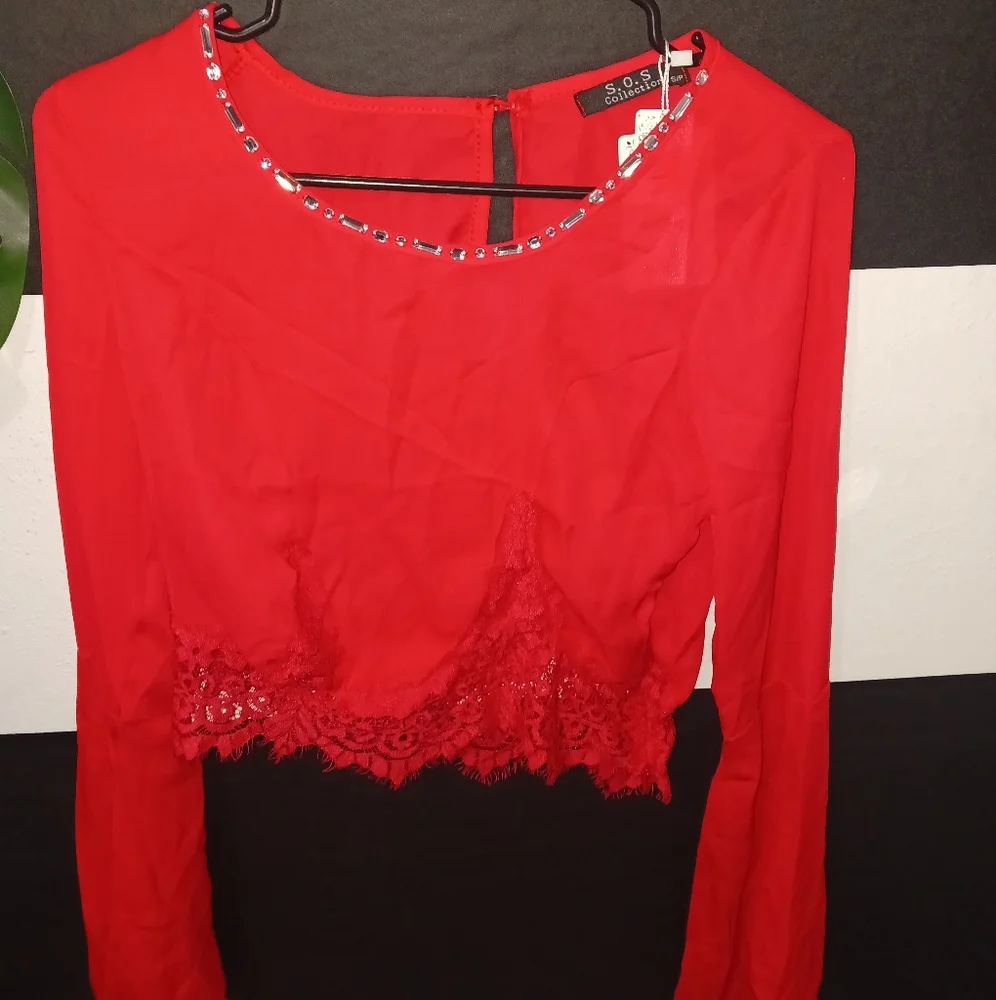 Bundle of NEW Women rhinestone bling round neck bell sleeve blouses - Picture 5 of 16